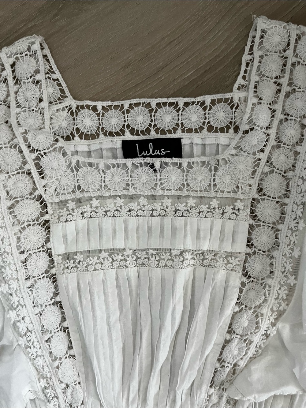 Prairie dress with lace detail and ruffle sleeves , cotton